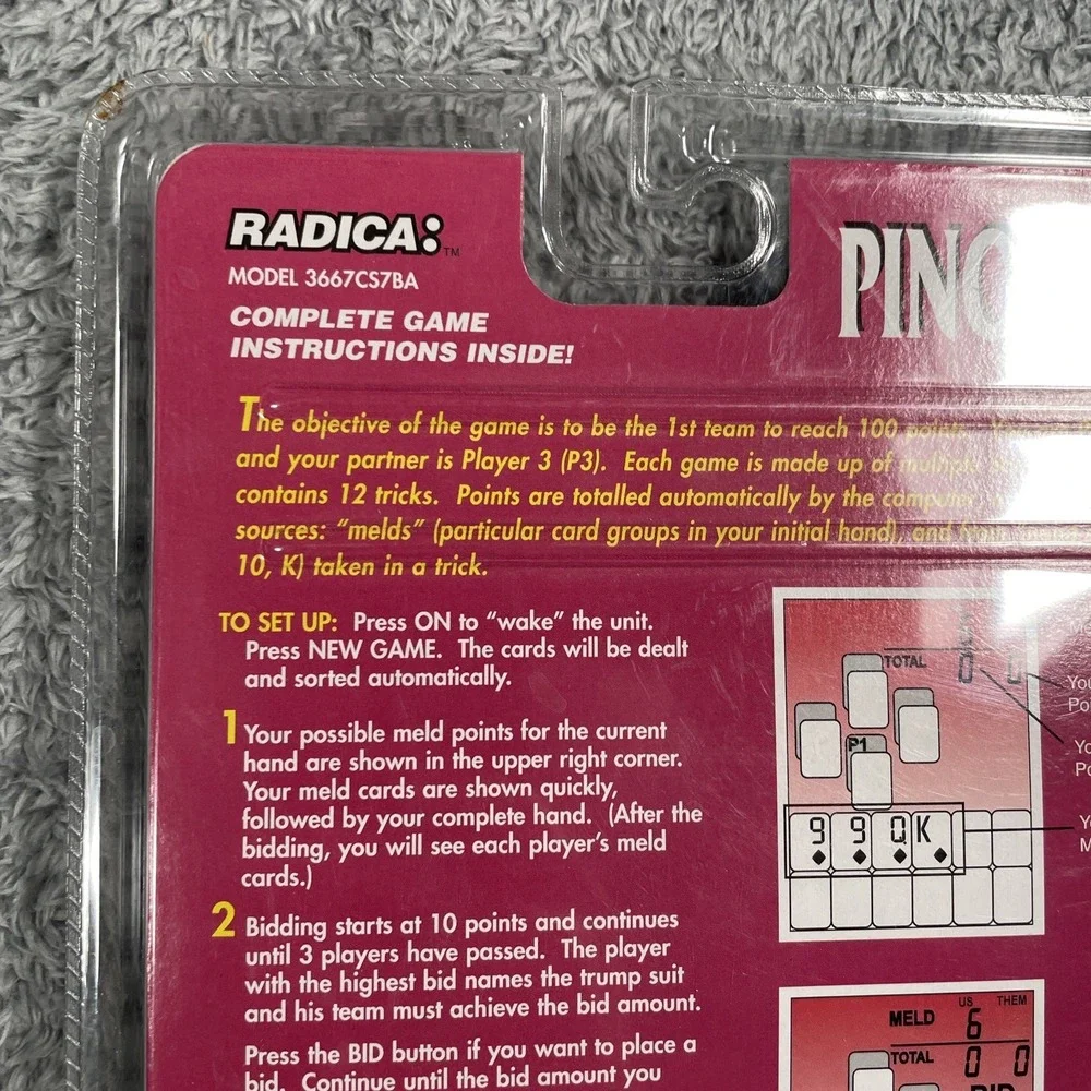 Radica Electronic Pinochle Handheld Travel Game 3667 CS7BA Vantage NOS Y2K